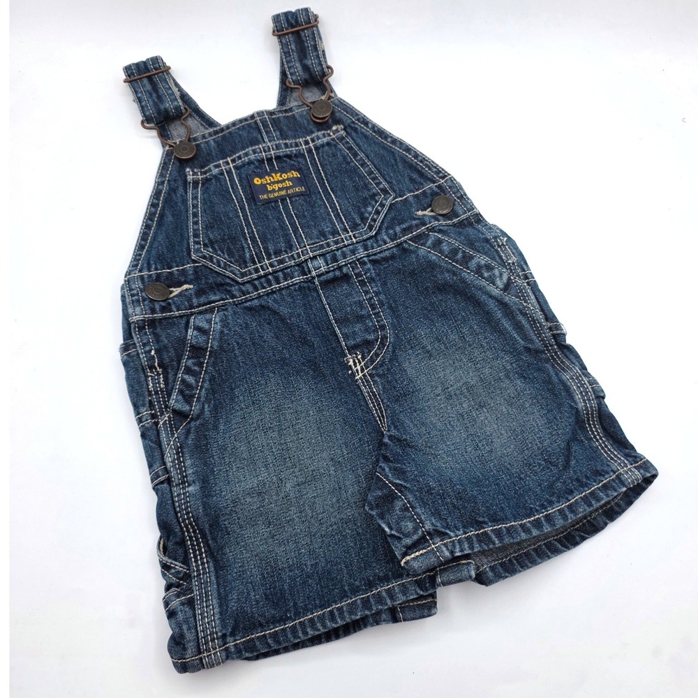 OshKosh Bgosh Vintage Y2K Denim Shortall‎ Overalls Dark Wash 6 Months Vestbak